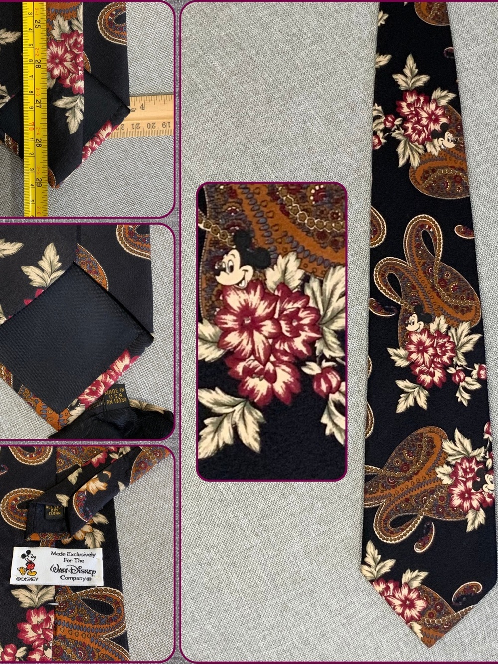 Vintage Disney Silk Tie - Hidden Mickey Paisley